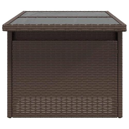 Havebord med glastop 100x55x73 cm polyrattan brun