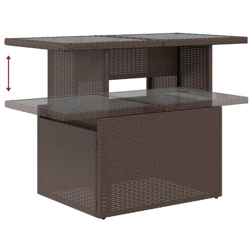 Havebord med glastop 100x55x73 cm polyrattan brun