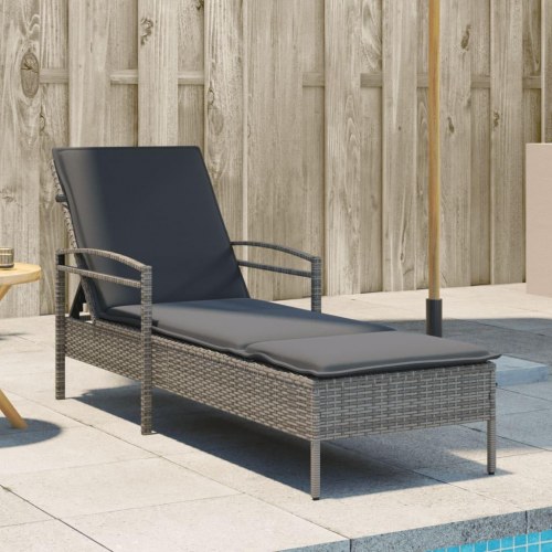 Liggestol med hynde 63x200x81 cm polyrattan grå