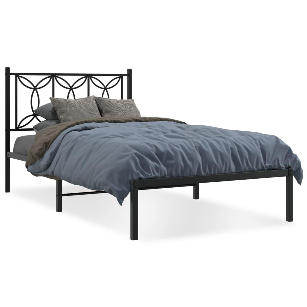 Sengeramme Med Sengegavl Metal - Sort / med hovedgærde / 100 x 200 cm