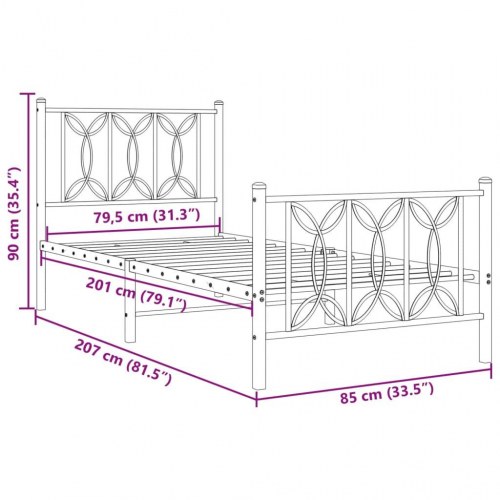 Sengeramme med gavl og fodgærde 80×200 cm - metal, sort
