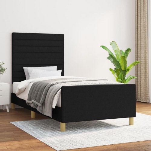 Sengeramme med sengegavl 80x200 cm - stof, sort
