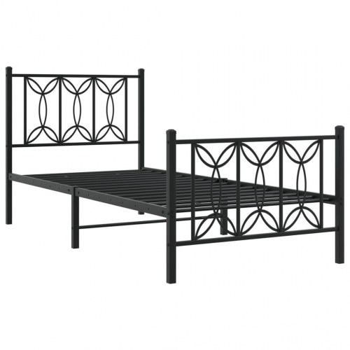 Sengeramme med sengegavl og fodgærde 90x190 cm metal sort