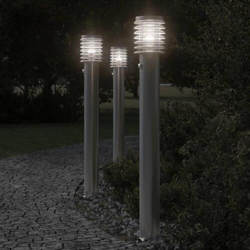 Udendørs standerlampe med sensor 110 cm rustfrit stål sølv