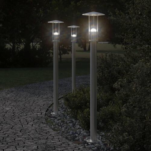 Udendørs standerlamper 3 stk. 100 cm rustfrit stål sølvfarvet