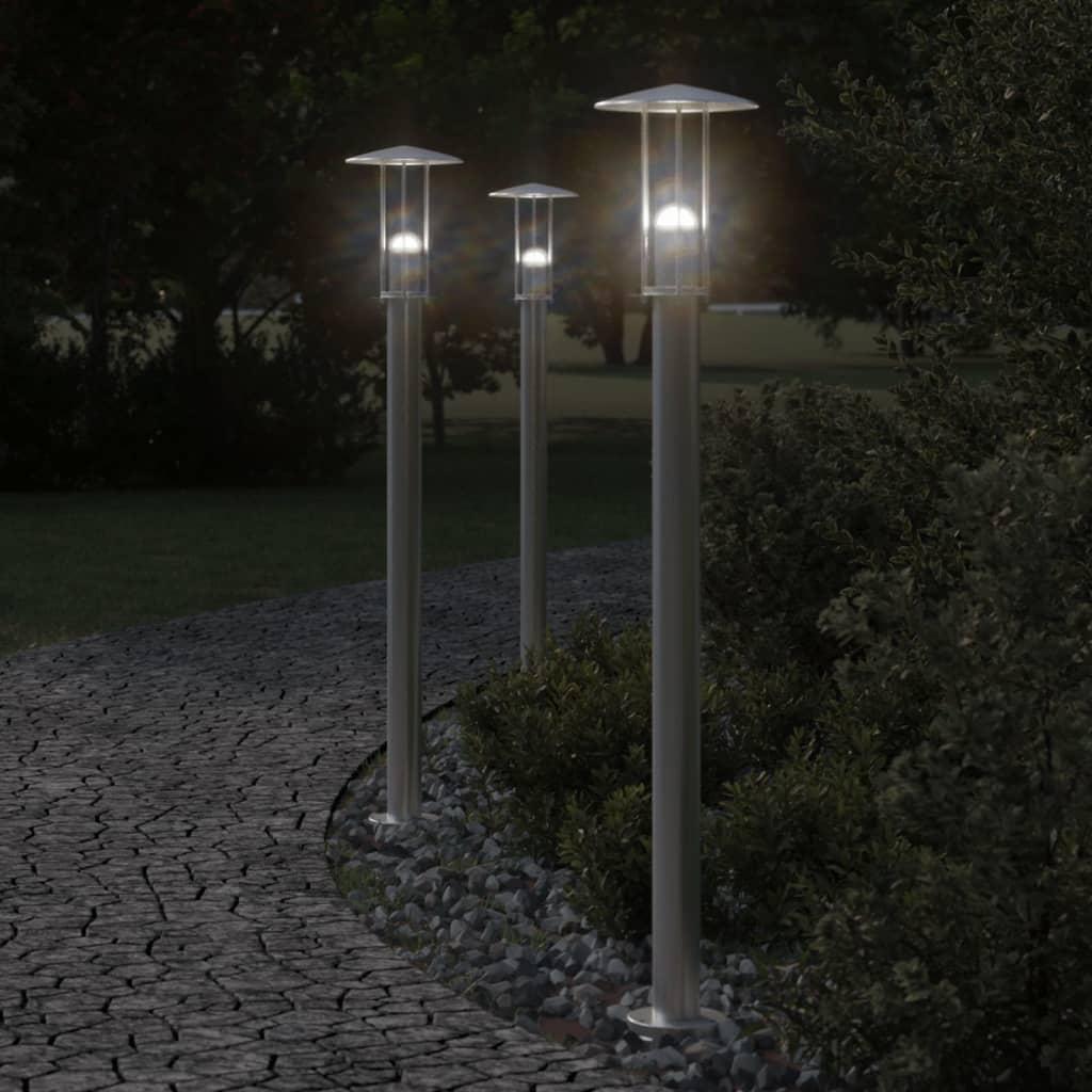 Udendørs standerlamper 3 stk. 100 cm rustfrit stål sølvfarvet