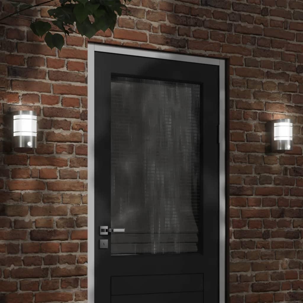 Udendørs væglamper med sensor 2 stk. rustfrit stål sølvfarvet billede