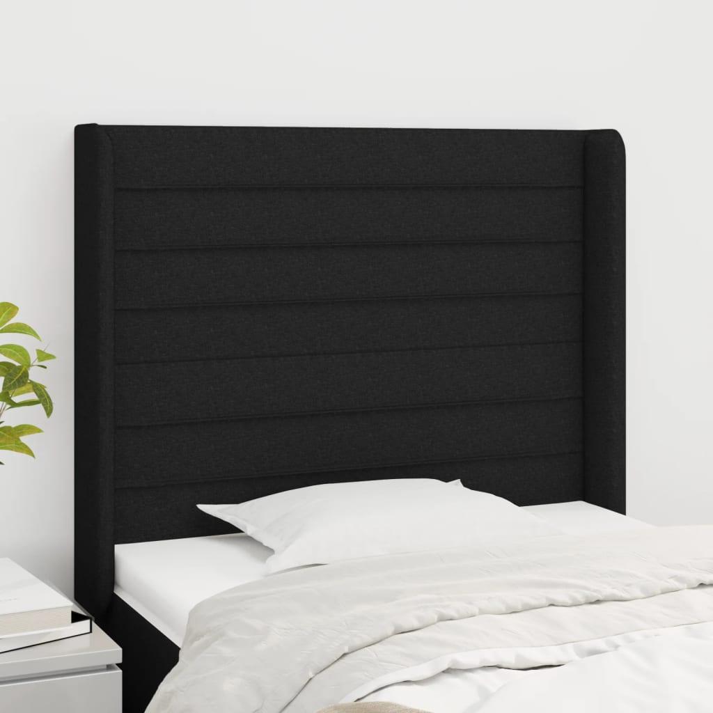 Sengegavl Med Kanter 83X16X78/128 Cm Stof - Sort / 83 x 16 x 118/128 cm