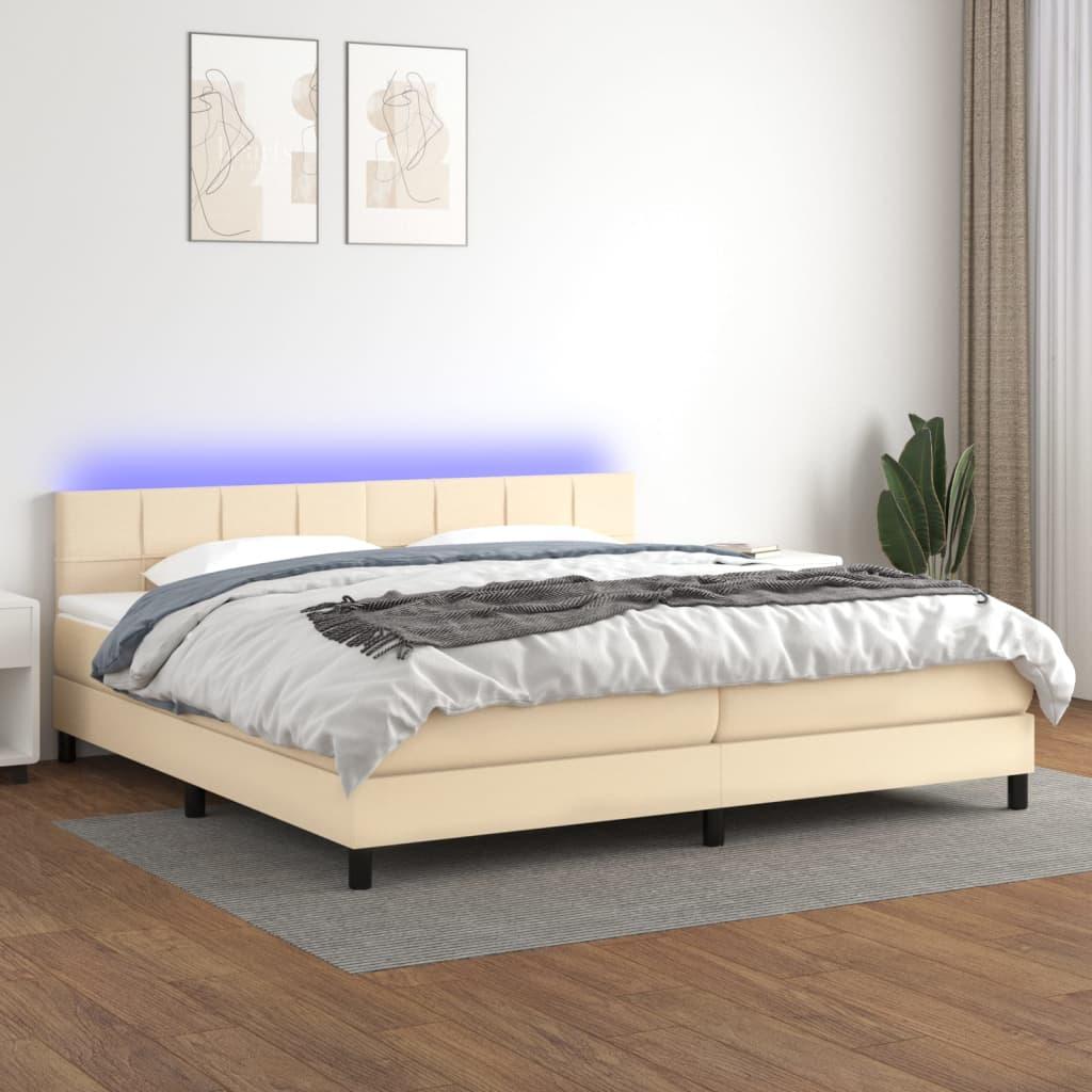 Kontinentalseng med LED-lys 200×200 cm - stof, cremefarvet