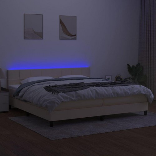 Kontinentalseng med LED-lys 200×200 cm - stof, cremefarvet