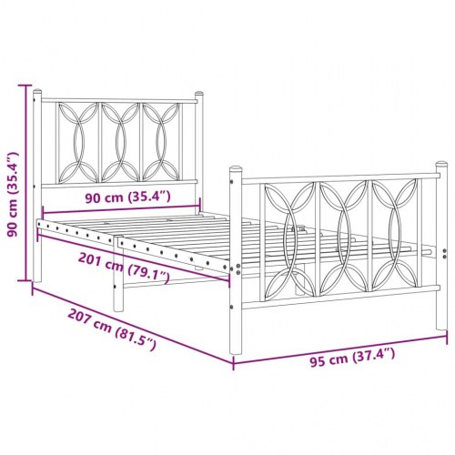 Sengeramme med sengegavl og fodgærde 90x200 cm metal hvid