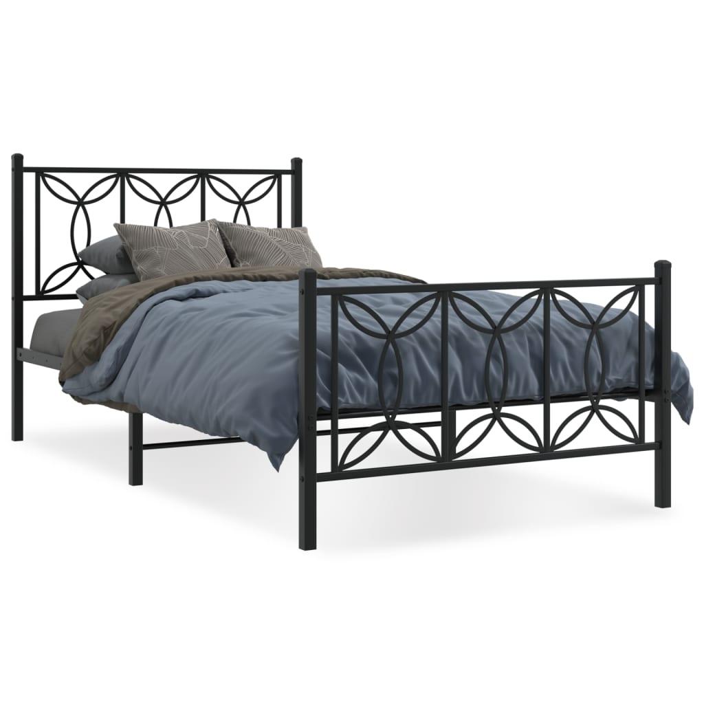 Sengeramme Med Sengegavl Metal - Sort / med hovedgærde og fodgærde / 100 x 200 cm