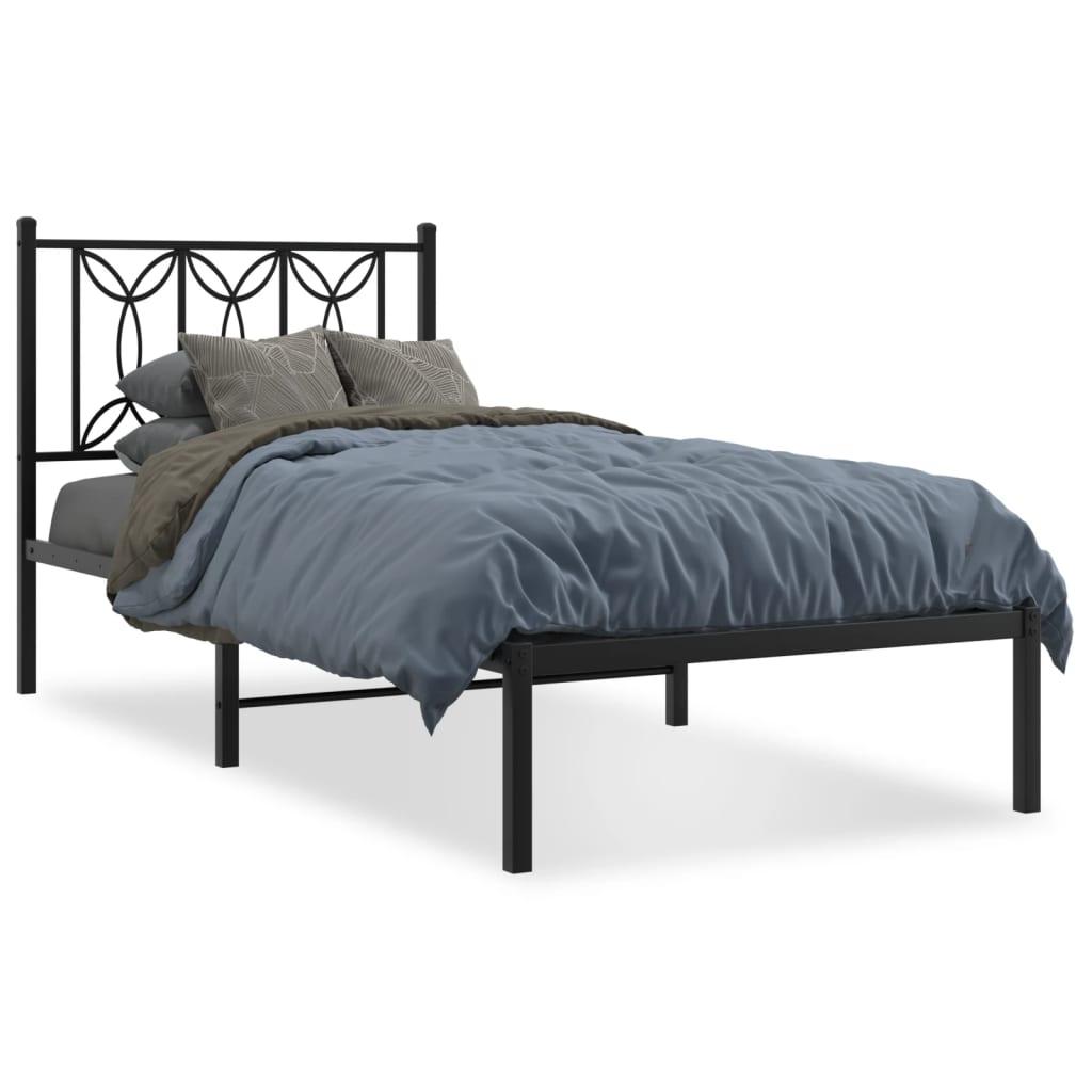 Sengeramme Med Sengegavl Metal - Sort / med hovedgærde / 90 x 190 cm