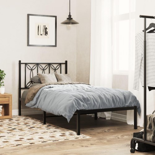 Sengeramme med sengegavl 90 x 190 cm - sort
