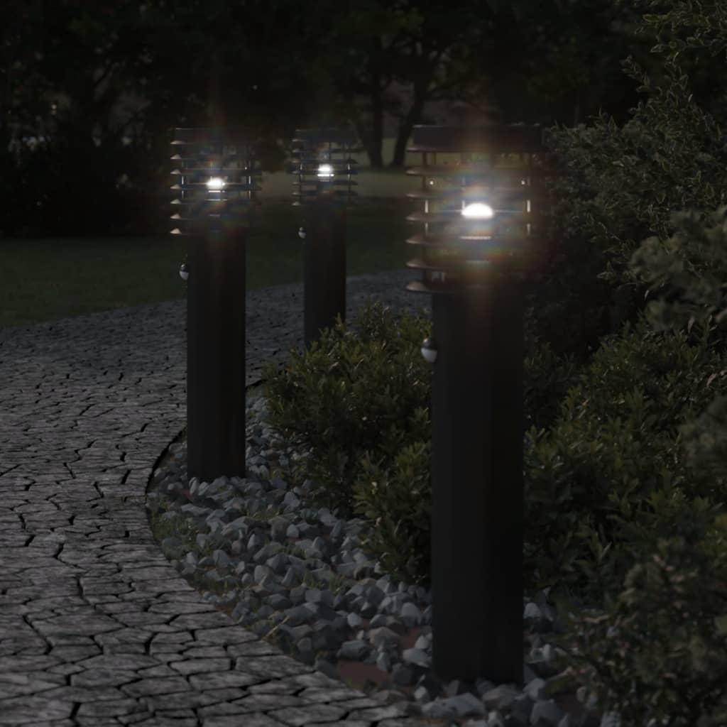 Udendørs Standerlampe Med Sensor Rustfrit Stål Sort