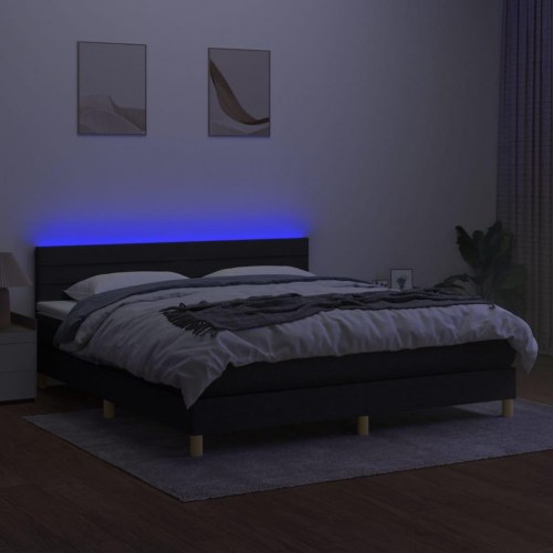 Kontinentalseng med LED-lys - 160 x 200 cm, sort stof