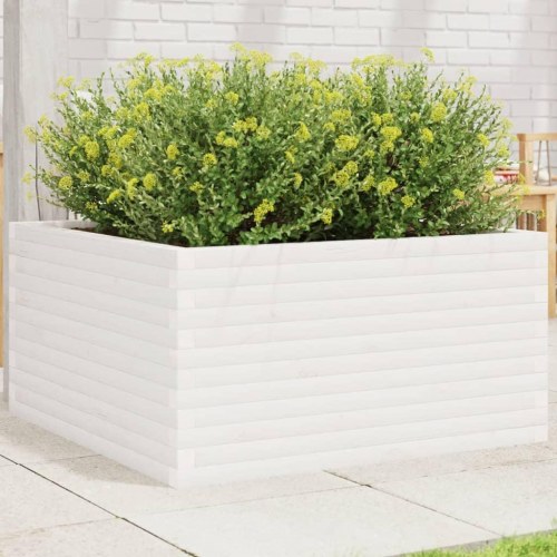 Plantekasse i massivt fyrretræ 90 x 90 x 46 cm - hvid