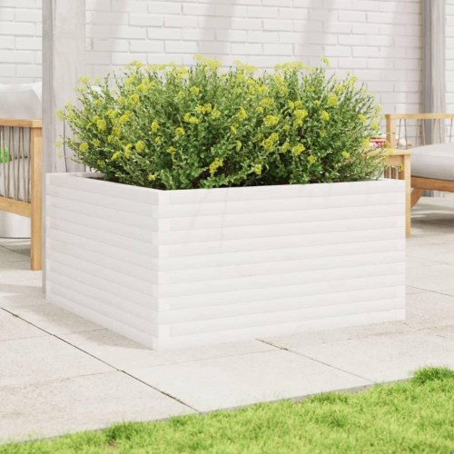 Plantekasse i massivt fyrretræ 90 x 90 x 46 cm - hvid