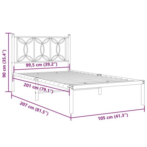 Sengeramme i metal med sengegavl 100 x 200 cm - hvid