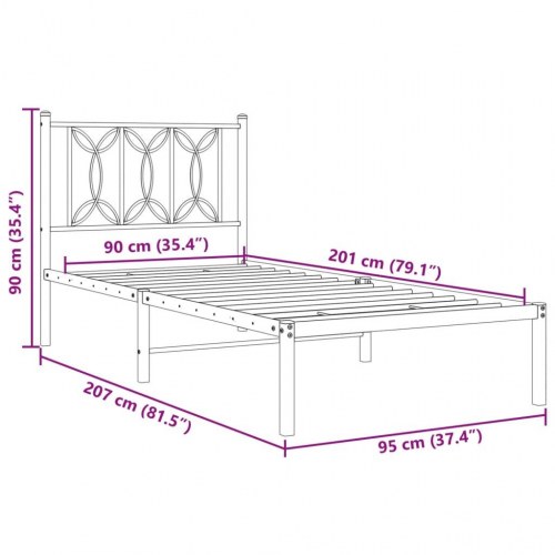 Sengeramme med sengegavl 90x200 cm i metal - hvid
