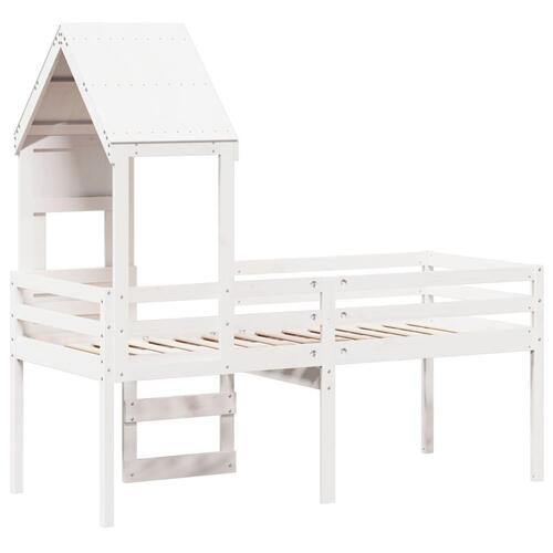 Høj husseng 75x190 cm massivt fyrretræ hvid