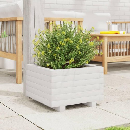 Plantekasse i massivt fyrretræ 40 x 40 x 26,5 cm - hvid