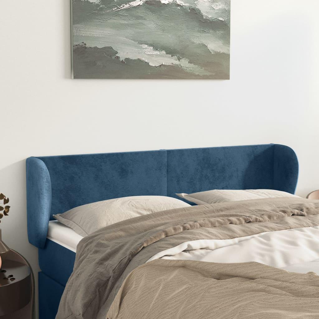 Sengegavl Med Kanter Fløjl - Mørkeblå / 147 x 23 x 78/88 cm