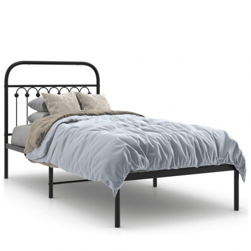 Sengeramme med sengegavl 90×190 cm - metal, sort
