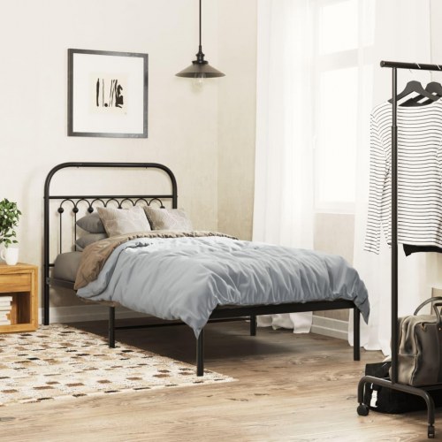 Sengeramme med sengegavl 90×190 cm - metal, sort