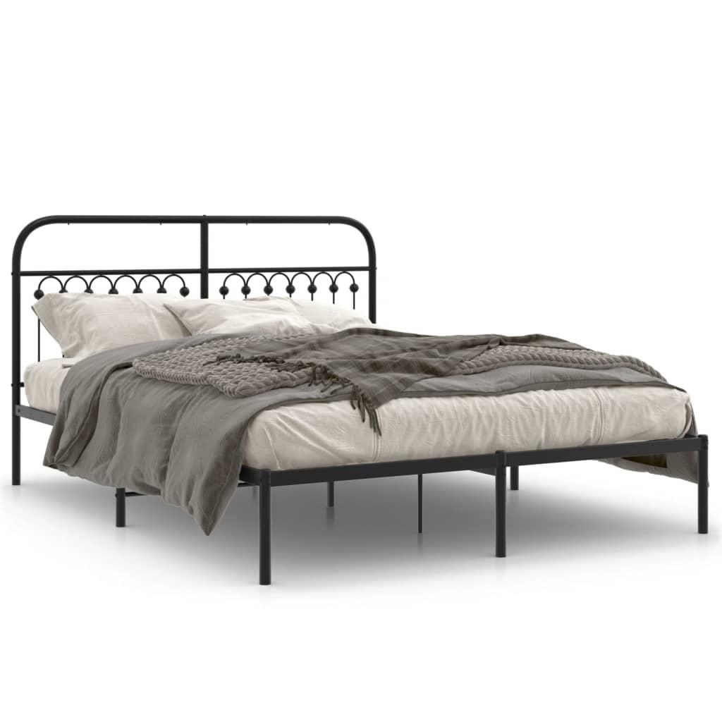 Sengeramme med sengegavl 150 x 200 cm - metal, sort