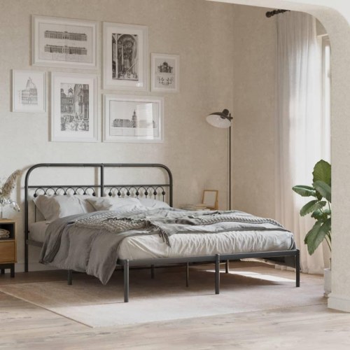 Sengeramme med sengegavl 150 x 200 cm - metal, sort