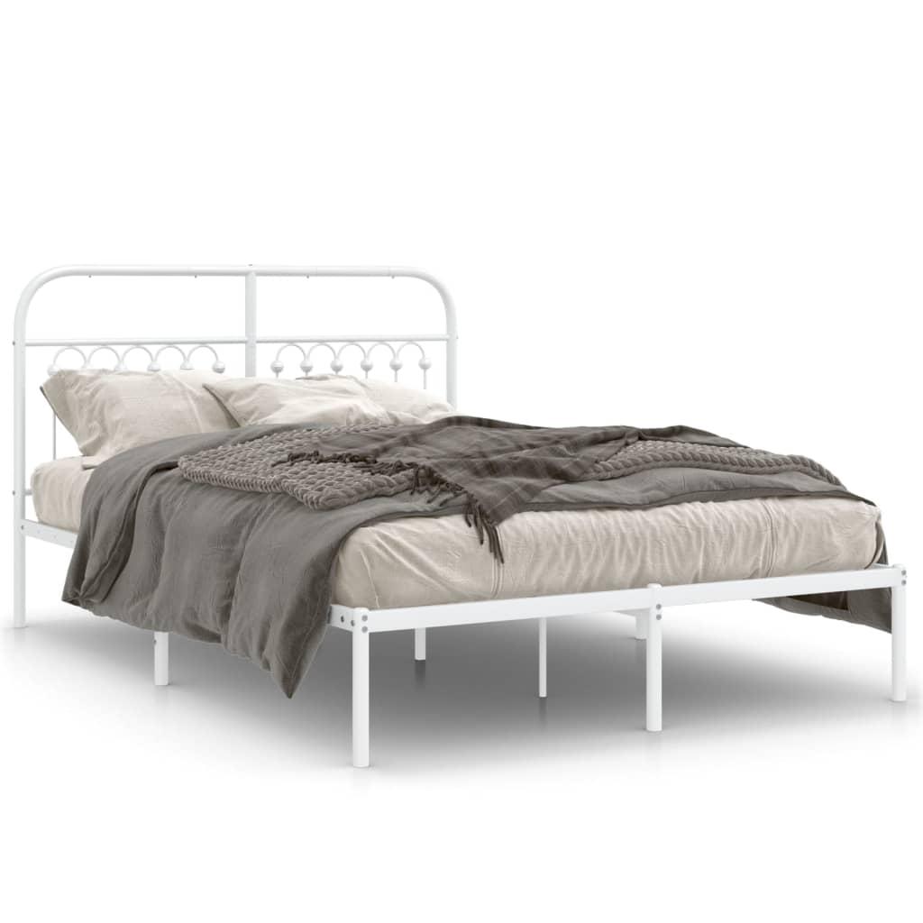 Sengeramme Med Sengegavl Metal - Hvid / med hovedgærde / 140 x 190 cm