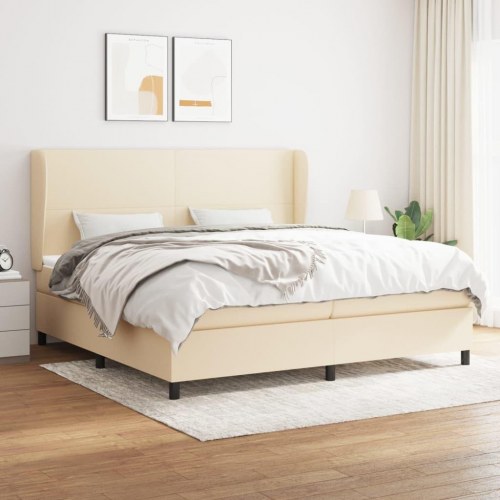 Kontinentalseng med madras 200×200 cm - stof, cremefarvet