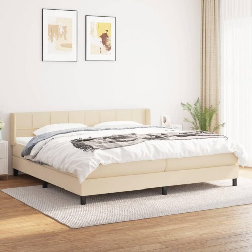 Kontinentalseng med madras 200×200 cm - stof, cremefarvet