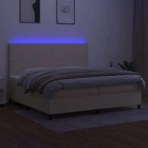 Kontinentalseng med LED-lys 200 x 200 cm - stof, cremefarvet