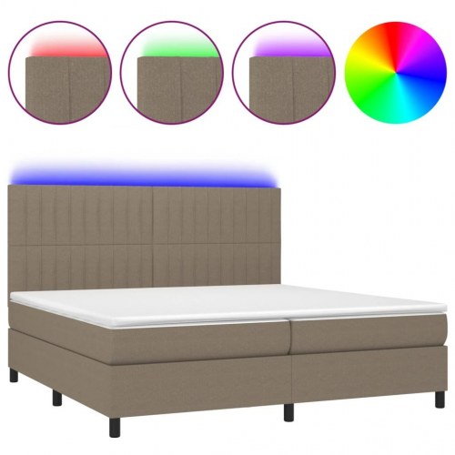 Kontinentalseng med LED-lys 200×200 cm - stof gråbrun