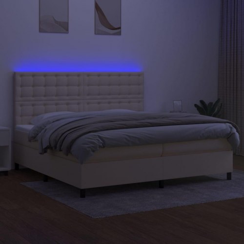Kontinentalseng med LED-lys 200x200 cm - stof, cremefarvet