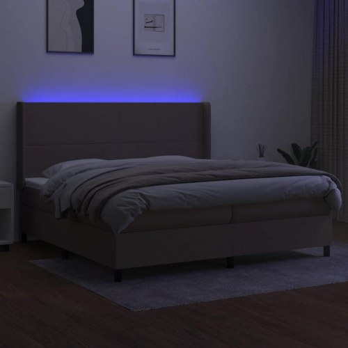 Kontinentalseng med LED-lys 200×200 cm - stof gråbrun