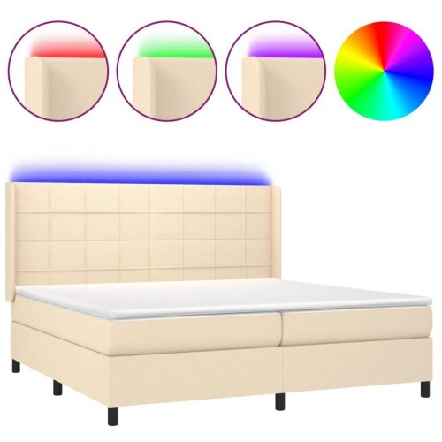 Kontinentalseng med LED-lys 200×200 cm - stof, cremefarvet