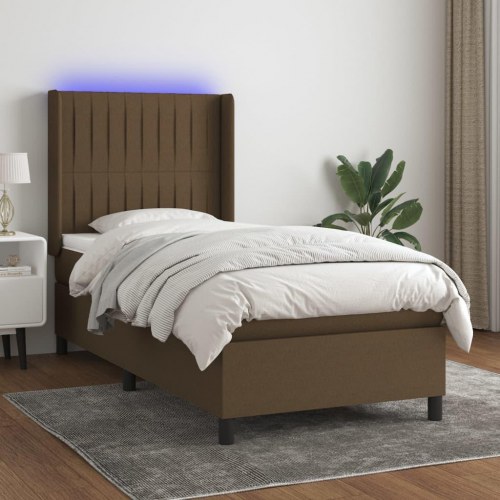 Kontinentalseng med LED-lys 100×200 cm - stof, mørkebrun