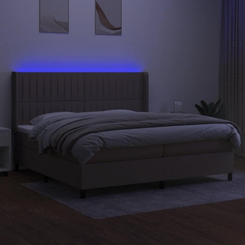 Kontinentalseng med LED-lys 200x200 cm - stof gråbrun