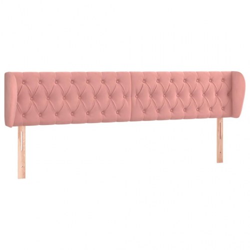 Sengegavl med kanter 183 x 23 x 78/88 cm - fløjl, lyserød