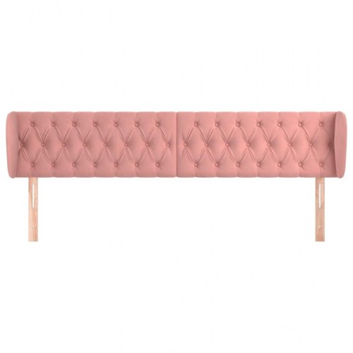 Sengegavl med kanter 183 x 23 x 78/88 cm - fløjl, lyserød