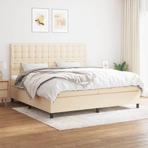 Kontinentalseng med madras 200×200 cm - stof, cremefarvet