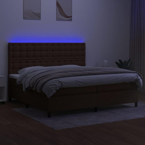 Kontinentalseng med LED-lys 200 x 200 cm - stof, mørkebrun
