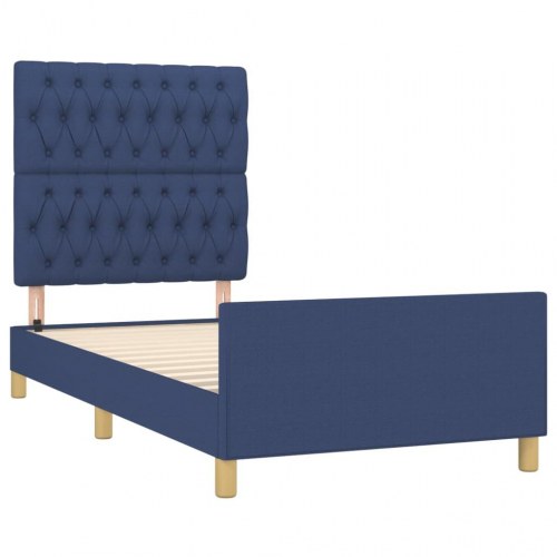 Sengeramme med justerbar sengegavl 90x190 cm - stof, blå