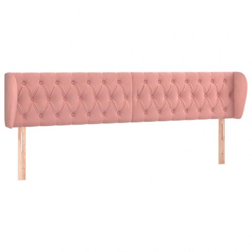 Sengegavl med kanter i fløjl 203 x 23 x 78/88 cm - lyserød