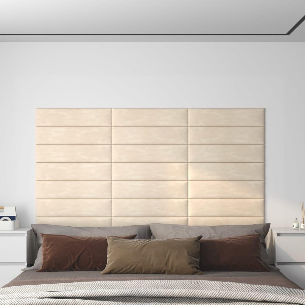 Vægpaneler 12 stk. 60x15 cm 1,08 m² fløjl cremefarvet