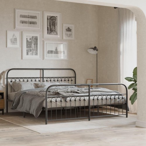 Sengeramme med sengegavl og fodgærde 183 x 213 cm - sort