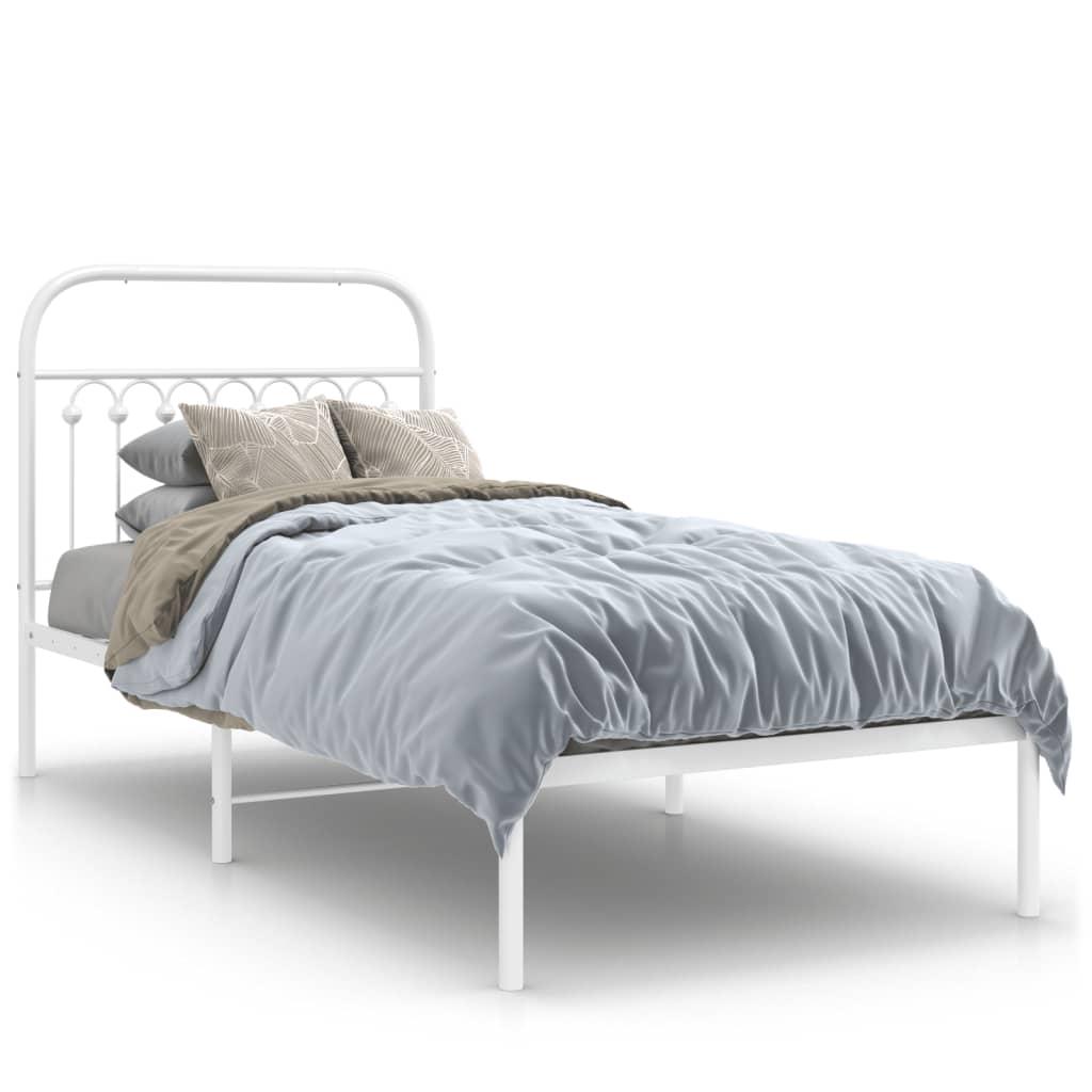 Sengeramme med sengegavl 90x190 cm - metal, hvid